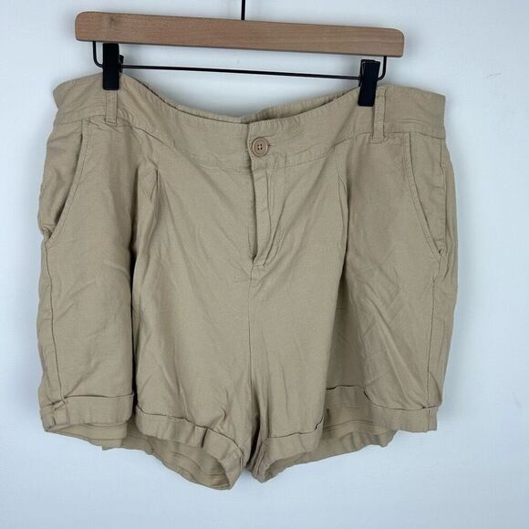 Torrid linen blend shorts size 18 khaki cuffed front pleat Y2K lined - Picture 10 of 10